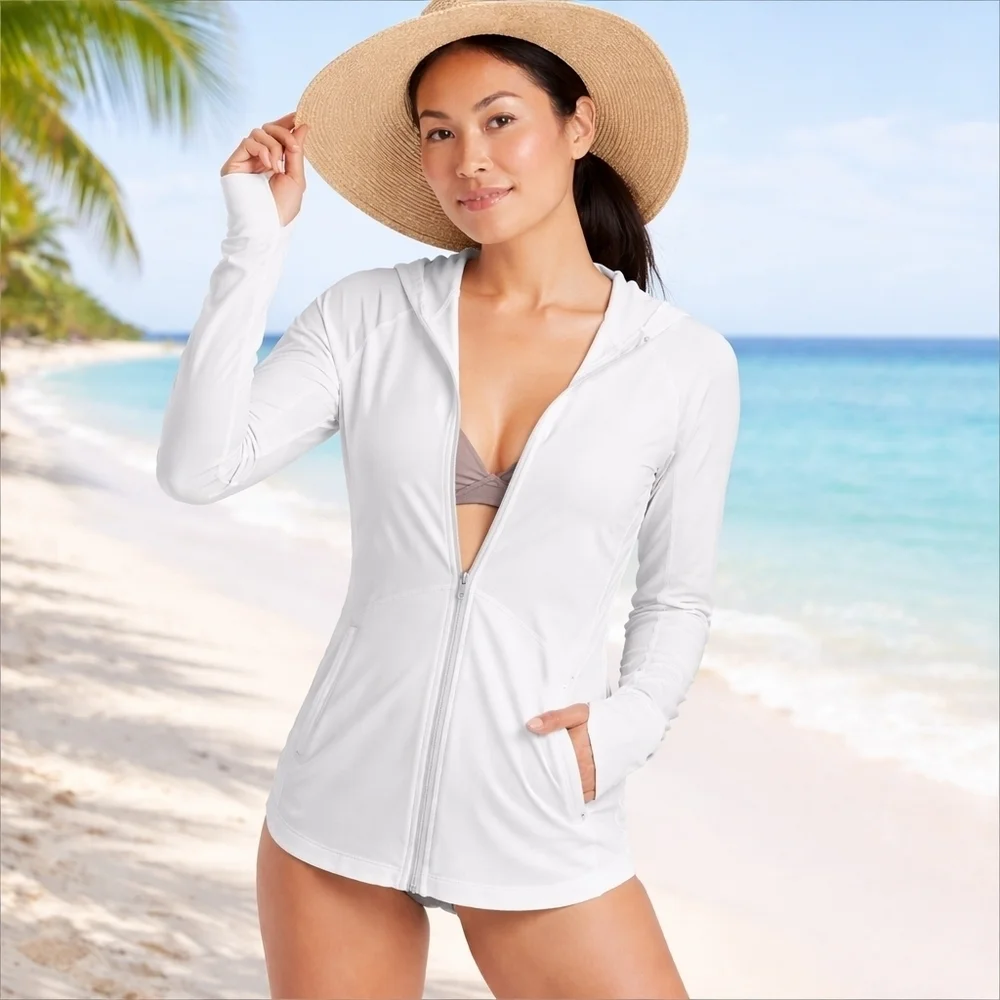Athleta Baja UPF Hoodie Sun Jacket Swim Cover Up White XXS